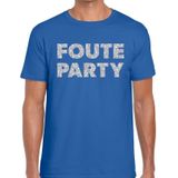 Foute party zilveren glitter tekst t-shirt blauw heren - Foute party kleding