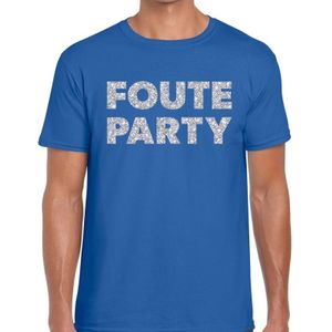 Foute party zilveren glitter tekst t-shirt blauw heren - Foute party kleding