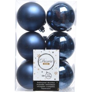 Decoris Kerstballen - 12 stuks - donkerblauw - mat/glans - 6 cm