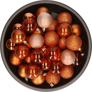 Cosy &amp; Trendy kerstballen - 48x -bruin - 6 cm -kunststof -in opbergtas