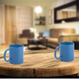 Bellatio Design Koffie mokken/bekers - 4x - keramiek - glans - met oor - lichtblauw - 370 ml