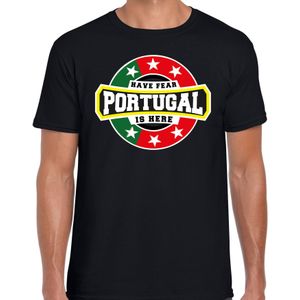 Have fear Portugal is here t-shirt met sterren embleem in de kleuren van de Portugese vlag - zwart - heren - Portugal supporter / Portugees elftal fan shirt / EK / WK / kleding