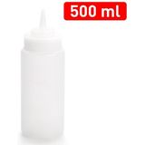 PlasticForte Doseerfles/sausfles - 2x - kunststof - transparant - met schenktuit - 500 ml - 20 cm
