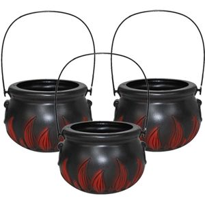 Set van 3x stuks zwarte heksenketel/kookpot voor kinderen 15 cm - Heksen verkleed accessoires