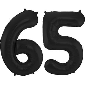Folat Folie ballonnen - 65 jaar cijfer - zwart - 86 cm - leeftijd feestartikelen