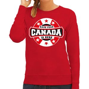 Have fear Canada is here sweater met sterren embleem in de kleuren van de Canadese vlag - rood - dames - Canada supporter / Canadees elftal fan trui / EK / WK / kleding