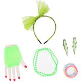 Atosa Foute 80s/90s party verkleed accessoire set - neon groen - 7-delig -  jaren 80/90 thema feestje