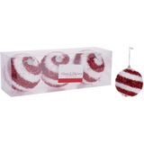 Home &amp; Styling Kerstballen - 3 ST - rood / wit - gedecoreerd - kunststof - 8 cm