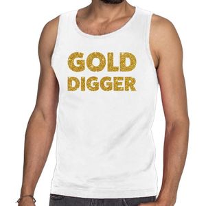 Gold Digger glitter tekst tanktop / mouwloos shirt wit heren - heren singlet Gold Digger