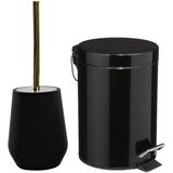 5Five Badkamer/toilet accessoires set - WC-borstel/pedaalemmer 3L- zwart - metaal/polystone