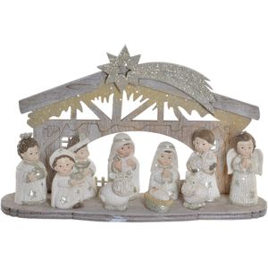 Kinder/kinderkamer kerststal met beelden/figuren 17 x 5 x 11 - Kerststalletjes/kerststallen