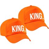 2x stuks king pet  / baseball cap oranje met witte bedrukking voor heren - Holland / Koningsdag - feestpet / verkleedpet