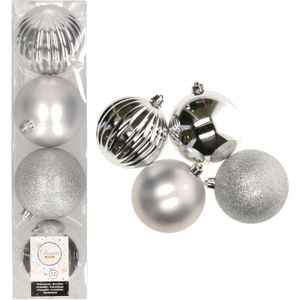 12x Zilveren kunststof kerstballen 10 cm - Mix - Onbreekbare plastic kerstballen - Kerstboomversiering zilver
