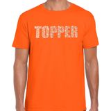 Glitter Topper t-shirt oranje met steentjes/ rhinestones voor heren - Glitter kleding/ foute party outfit
