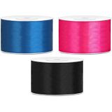 Sierlinten/cadeaulinten/satijnen linten - Set 3x stuks - blauw/roze/zwart - 38 mm x 25 meter