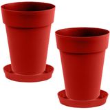 Set van 2x stuks bloempotten Toscane kunststof rood D44 x H53 cm inclusief onderschalen D35 cm - Bloempot set