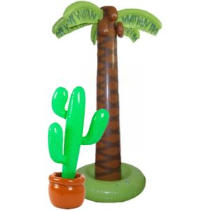 Set van 2x stuks - Tropische/hawaii feestversiering opblaasbaar palmbomen/cactus - Voor fun en thema party