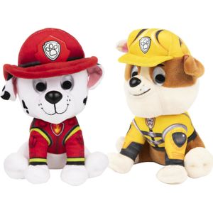 2x Stuks Paw Patrol Pluche Karakters Knuffels Rubble en Marshall 15 cm - De Bekende Honden Pups