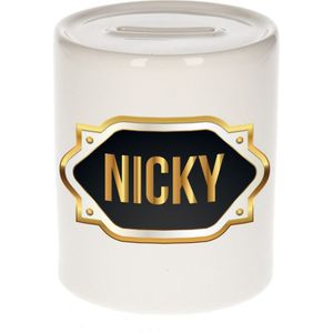 Nicky naam cadeau spaarpot met gouden embleem - kado verjaardag/ vaderdag/ pensioen/ geslaagd/ bedankt