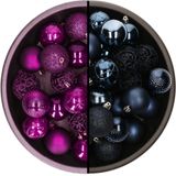 Decoris kerstballen - 74x st - donkerblauw en paars - 6 cm - kunststof