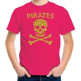 Piraten verkleed shirt goud glitter roze voor kinderen - piraten kostuum - Verkleedkleding