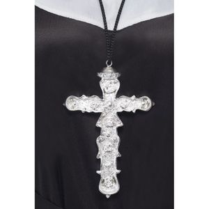 Groot zilveren kruis aan ketting - Verkleed accessoires voor Paus/Bisschop/Priester/Nonnen/Monniken/Pastoor