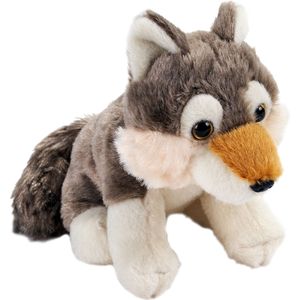 Pluche knuffel Wolf van ongeveer 13 cm - Speelgoed knuffelbeesten - Bosdieren wolven thema