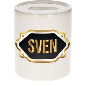 Sven naam cadeau spaarpot met gouden embleem - kado verjaardag/ vaderdag/ pensioen/ geslaagd/ bedankt