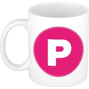 Mok / beker met de letter P roze bedrukking voor het maken van een naam / woord - koffiebeker / koffiemok - namen beker