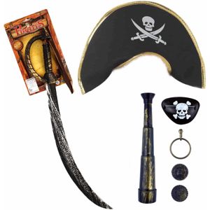 Verkleedset voor kinderen - Piraten set - Piratenhoed, een sabel/zwaard met accessoires