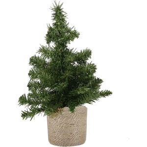 Mini kunstboom/kunst kerstboom groen 45 cm met naturel jute pot - Kunstboompjes/kerstboompjes