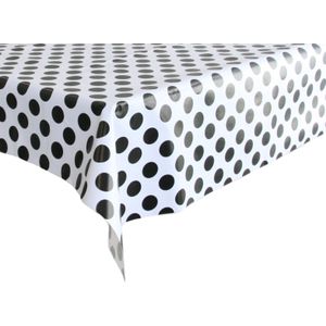 Tafelzeil/tafelkleed wit met grote zwarte stippen 140 x 220 cm - Tuintafelkleed - Polkadot