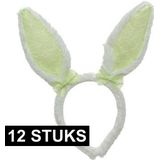 12x Wit/groene Paashaas oren verkleed diademen voor kids/volwassenen - Pasen/Paasviering - Verkleedaccessoires - Feestartikelen