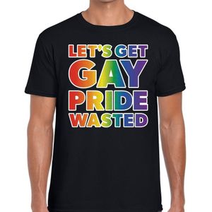 Lets get gay pride wasted t-shirt - zwart shirt met regenboog tekst voor heren - Gaypride kleding