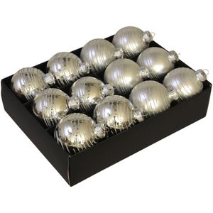 24x stuks luxe glazen gedecoreerde kerstballen zilver 7,5 cm - Luxe glazen kerstballen - kerstversiering