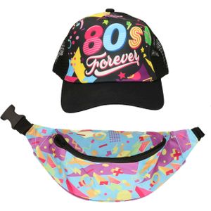 Foute 80s/90s party verkleed set - dames - pet en heuptasje - jaren 80/90 verkleed accessoires