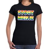 Stout meisje gay pride t-shirt zwart met regenboog tekst voor dames -  Gay pride/LGBT kleding
