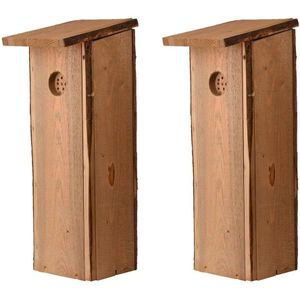 2x Houten vogelhuisjes/nesthuisjes 54 cm voor spechten - Vurenhouten vogelhuisjes tuindecoraties - Vogelnestje voor spechten