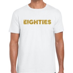 Eighties goud glitter tekst t-shirt wit heren - Jaren 80/ Eighties kleding