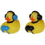 Badeendje gamer - rubber - 2 stuks - zwart en blauw - 5 cm - bad speelgoed