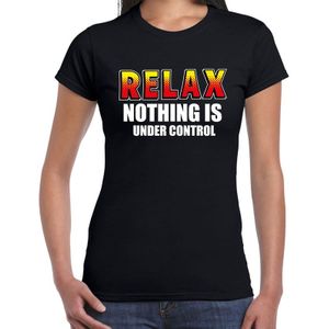 Relax nothing is under control t-shirt zwart voor dames - zorg shirtjes - zorgpersoneel t-shirts