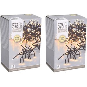 Set van 2x stuks clusterverlichting warm wit buiten 576 lampjes 400 cm - Kerstverlichting/boomverlichting