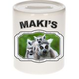 Dieren liefhebber maki spaarpot  9 cm jongens en meisjes - keramiek - Cadeau spaarpotten maki apen / ringstaartmaki liefhebber