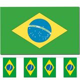 Bellatio Decorations - Vlaggen versiering - Brazilie - Vlag 90 x 150 cm en vlaggenlijn 9m