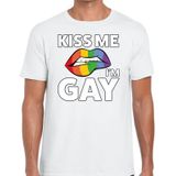 Kiss me i am gay t-shirt wit voor heren -  Gay pride kleding