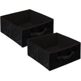 Set van 4x stuks opbergmand/kastmand 14 liter zwart polyester 31 x 31 x 15 cm - Opbergboxen - Vakkenkast manden