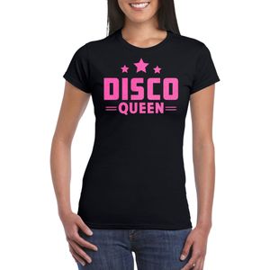 Bellatio Decorations Verkleed T-shirt dames - disco queen - zwart - glitter - jaren 70/80 - carnaval