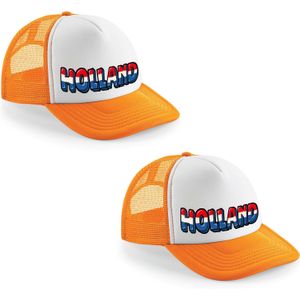 2x stuks oranje snapback cap/ truckers pet Holland dames en heren - supporter - Koningsdag/ EK/ WK caps