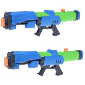 2x Waterpistolen/waterpistool blauw/groen van 63 cm met pomp kinderspeelgoed - waterspeelgoed van kunststof - grote waterpistolen met pomp