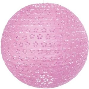 Luxe lampion roze met bloem motief 35 cm